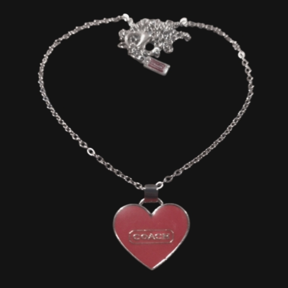 Coach Silver Necklace with Red Heart Pendant